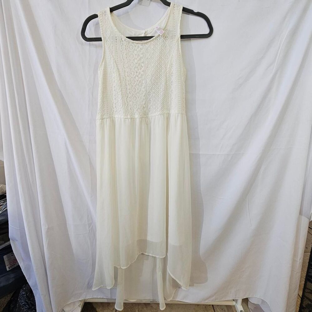 #0221 Xhilaration Girl's Ivory Crochet Lace High Low Sleeveless Dress XL 14